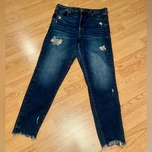 American Eagle Outfitters Dark Blue Distressed Cropped Skinny Jeans